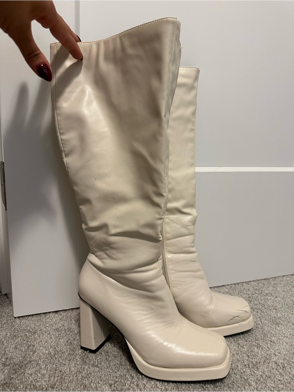 Women's Knee-High Cream Platform Boots